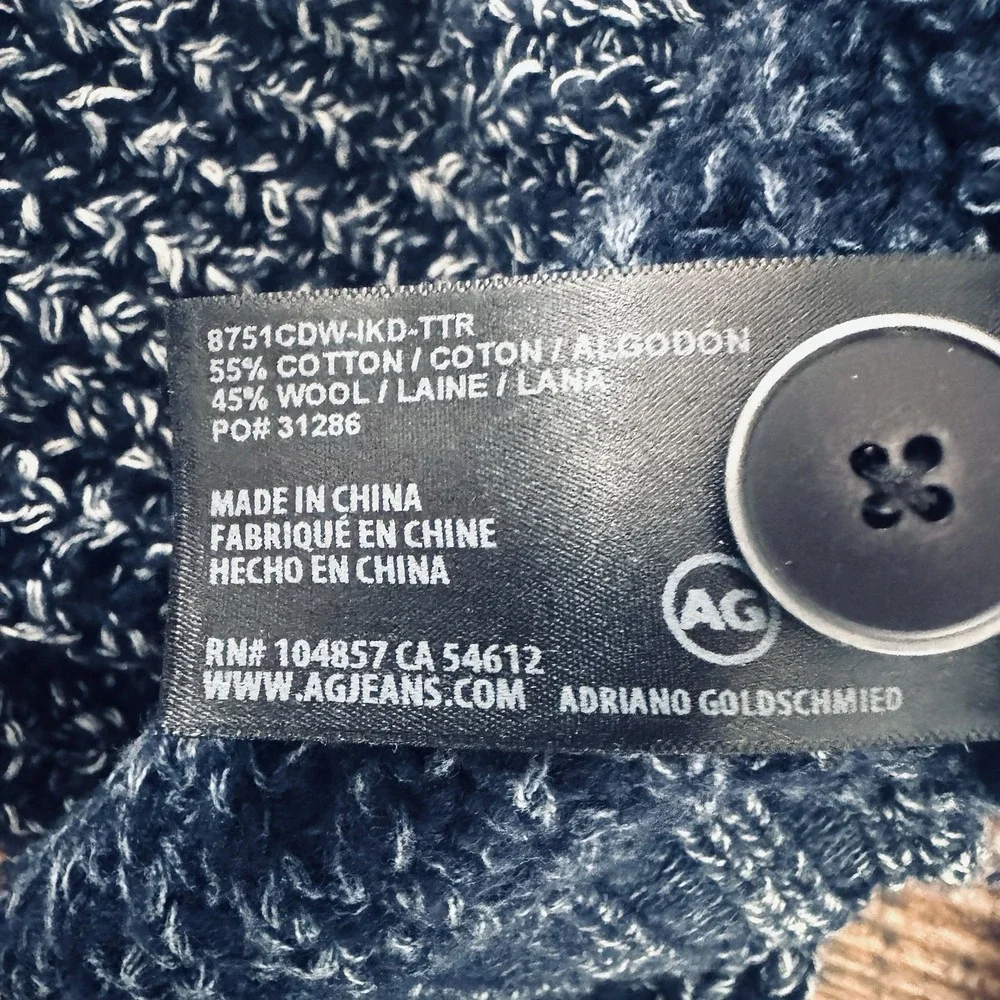 AG Adriano Goldschmied Grandpa Cardigan Wool OVERSIZED Chunky Sweater Blue Men M